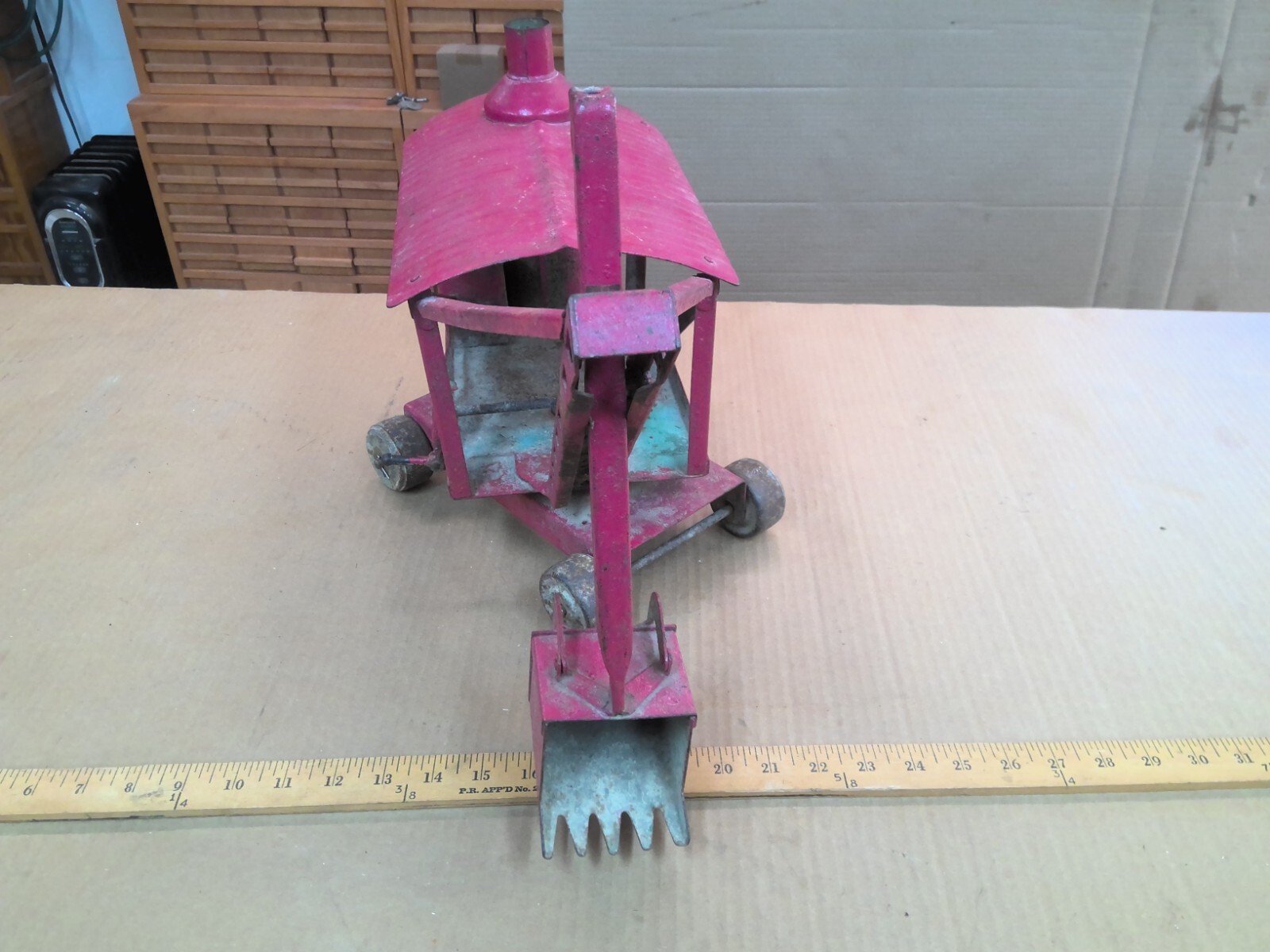 Vintage Red Keystone Ride ‘Em Pressed Steel Steam Shovel Toy 1930s