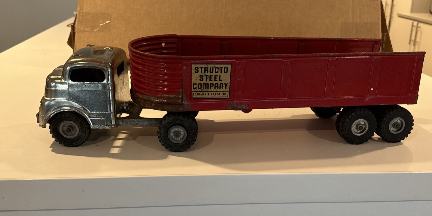 VTG 50s 60s Structo Steel Company Chrome Truck Trailer Load Limit 48,000 Loader
