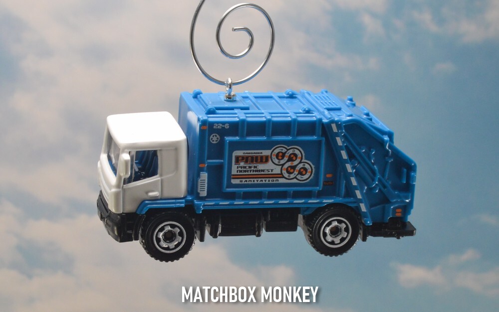 White PNW Garbage Trash Refuse Truck Custom Christmas Ornament Waste Management