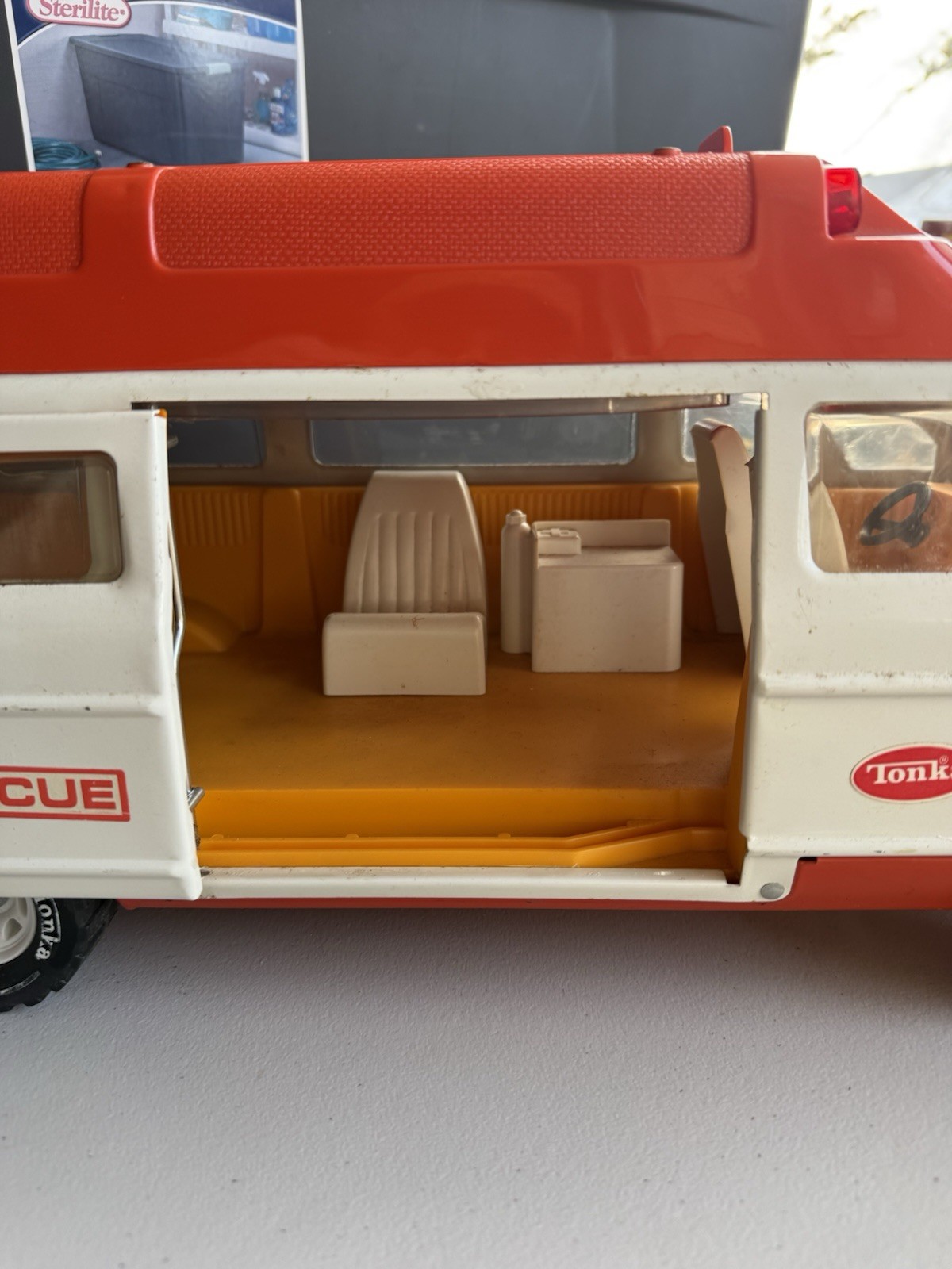 Vintage Tonka Pressed Steel Ambulance Rescue Vehicle Van Truck Orange White