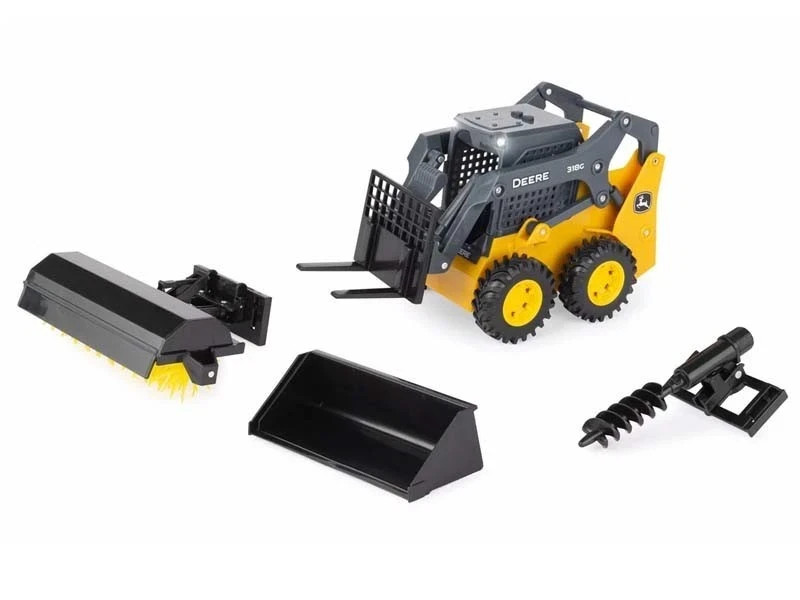 John Deere 318G Skid Steer Set w/ Attachments 1:16 Scale Model – ERTL 47324