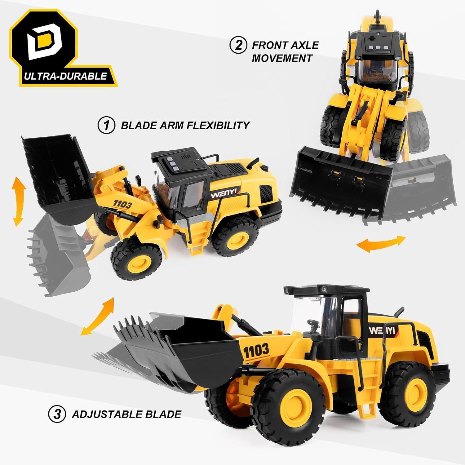 16in Bulldozer Toy 1:10 Scale Classics Front Loader Real Working Arm Bucket