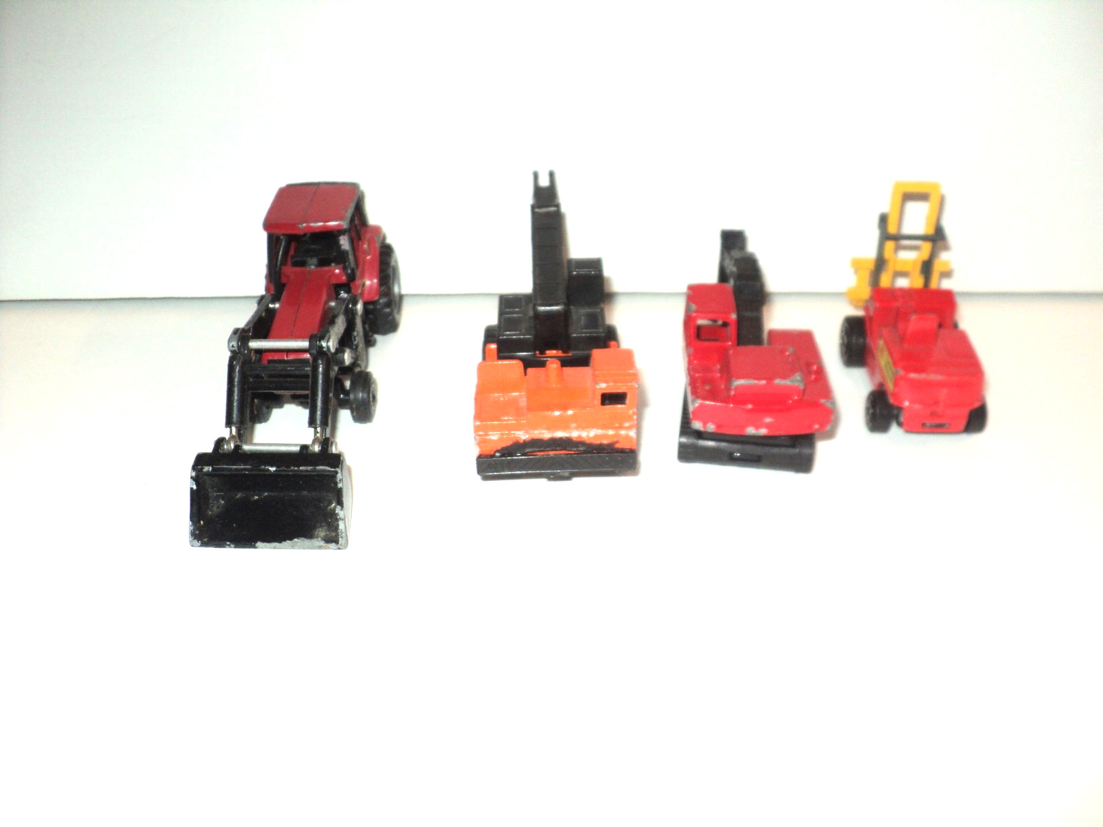 Lot of 4 Construction Vehicles Diecast Excavator, Fork Lift, Crane, Tractor Vtg