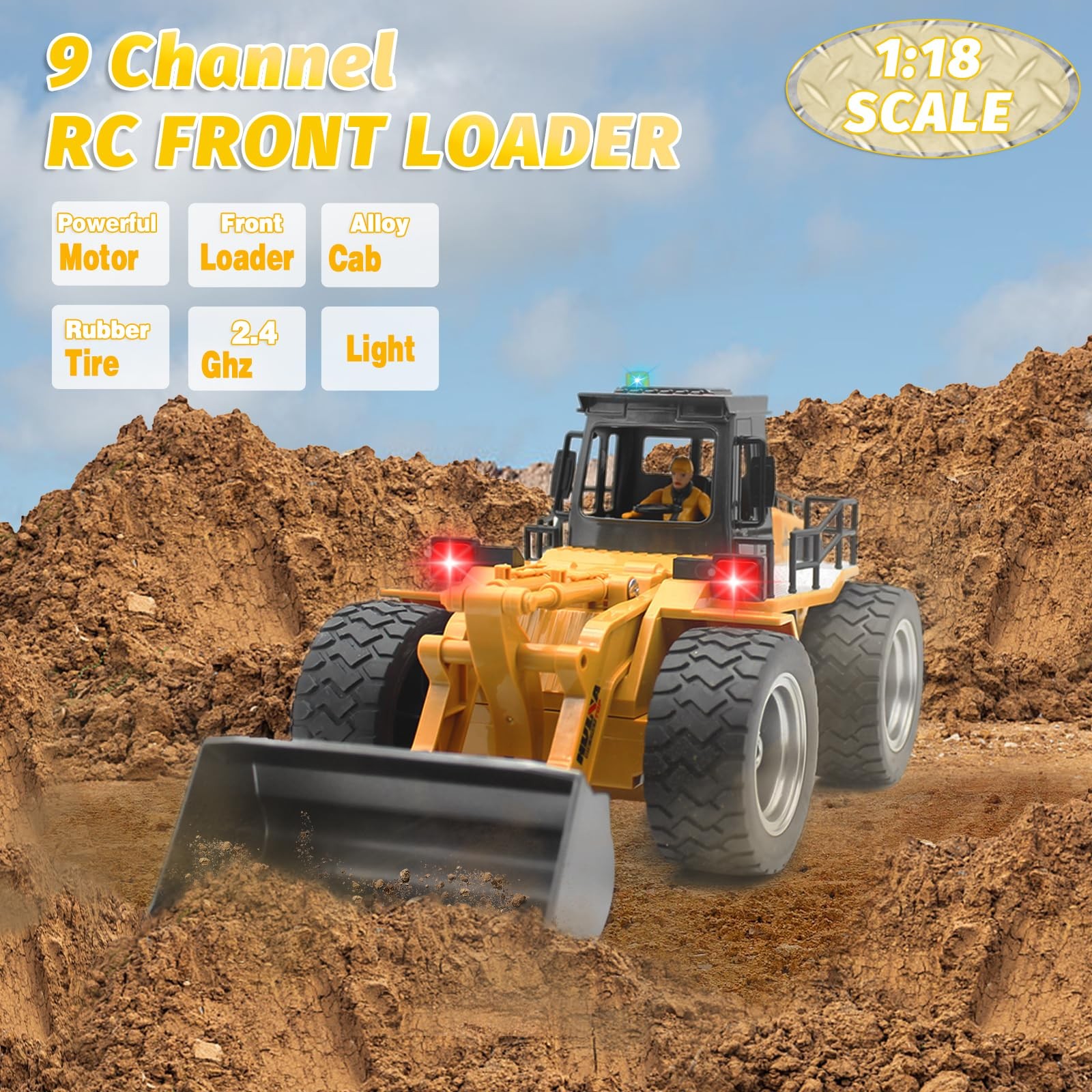 RC Front Loader, 4WD Alloy Shovel Loader Tractor, 9 CH 2.4Ghz RC Bulldozer Co…