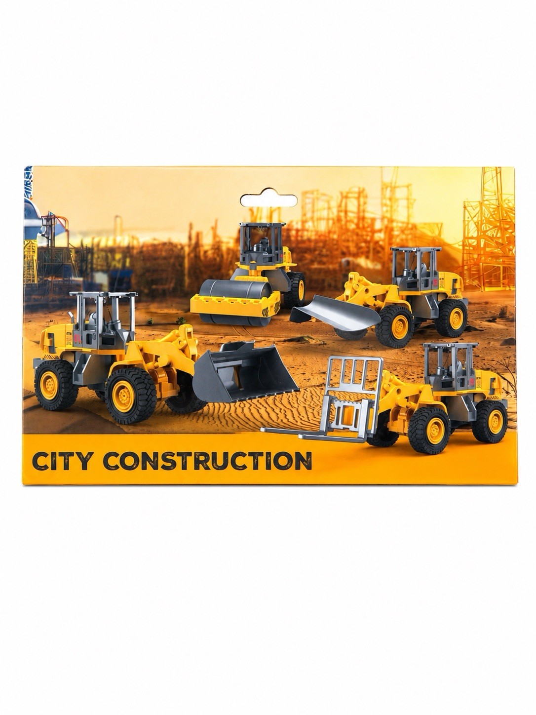 4PCS City Construction Vehicle Set 1:50 Scale Bulldozer Loader Road Roller Toy