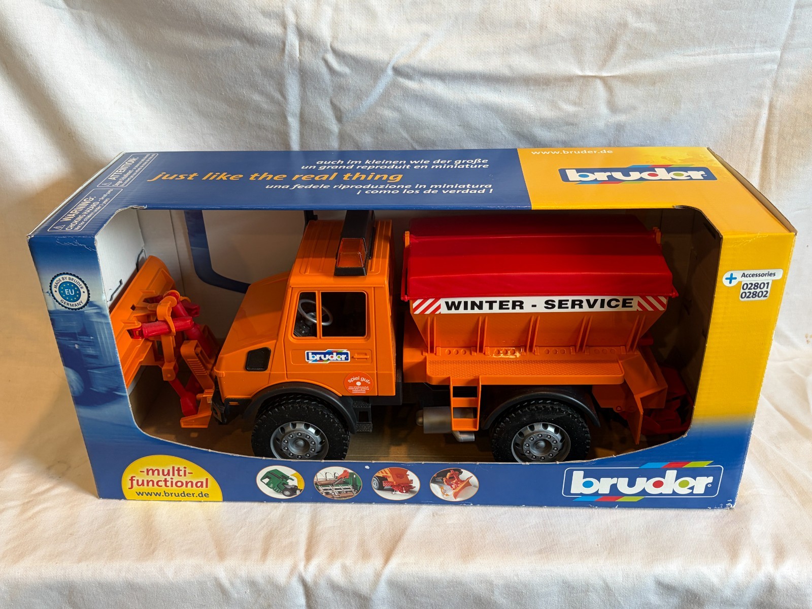 Bruder MB UNIMOG Snow clearing – Plow Blade and Salt Spreader (Open Box)