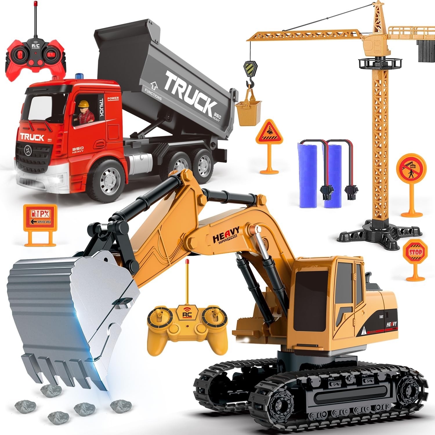 Remote Control Excavator and Dump Truck Toy Set – RC Excavator and Dump Truck…
