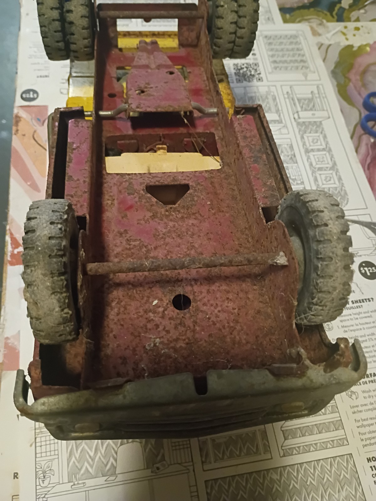 Tonka Vintage Pressed Steel Dump Truck Toy, Red Cab & Yellow Bed