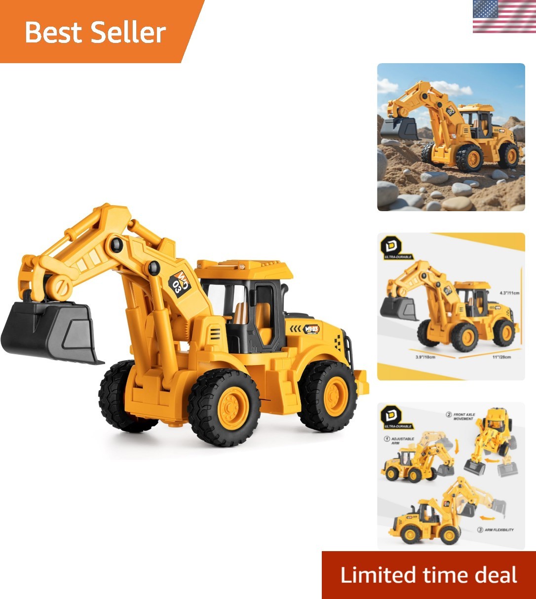 Durable 1:16 Scale Excavator Toy with Lights & Action for Children 3 +