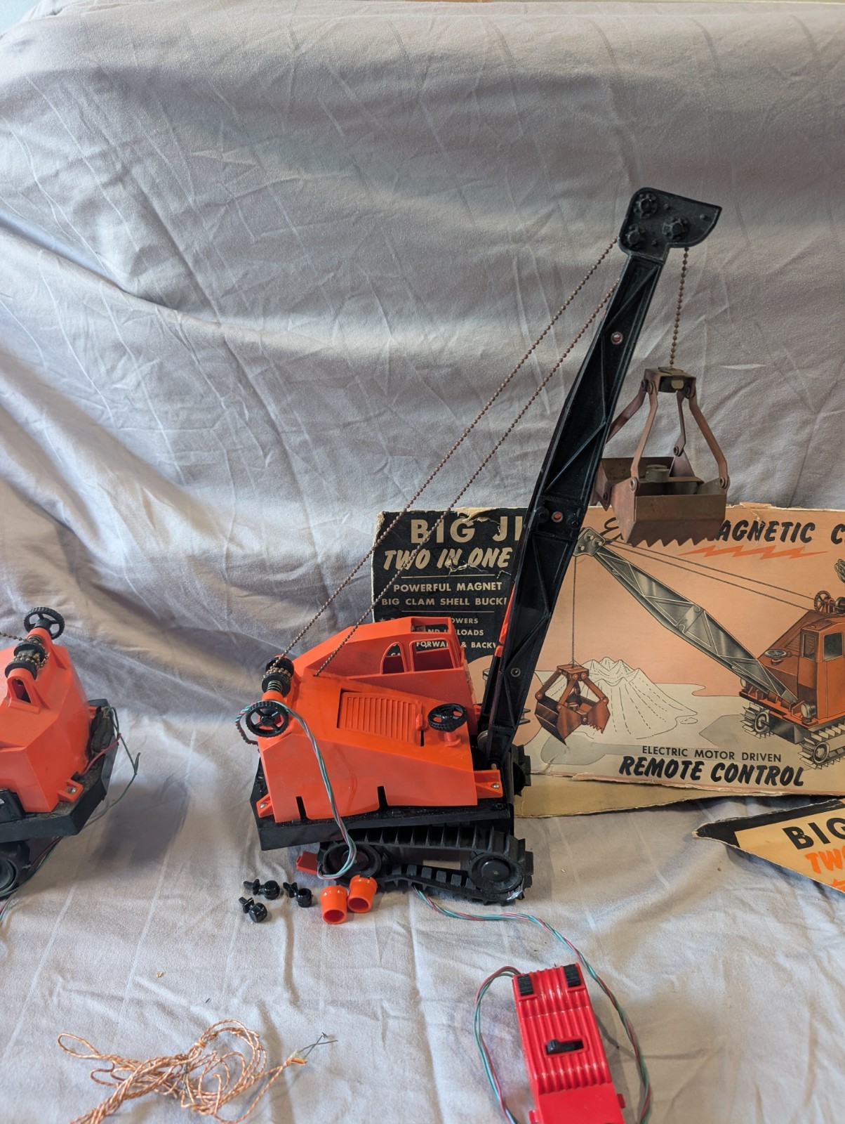 2 1960’s Big Jim Electric Magnetic Vintage Crane toy truck remote control car