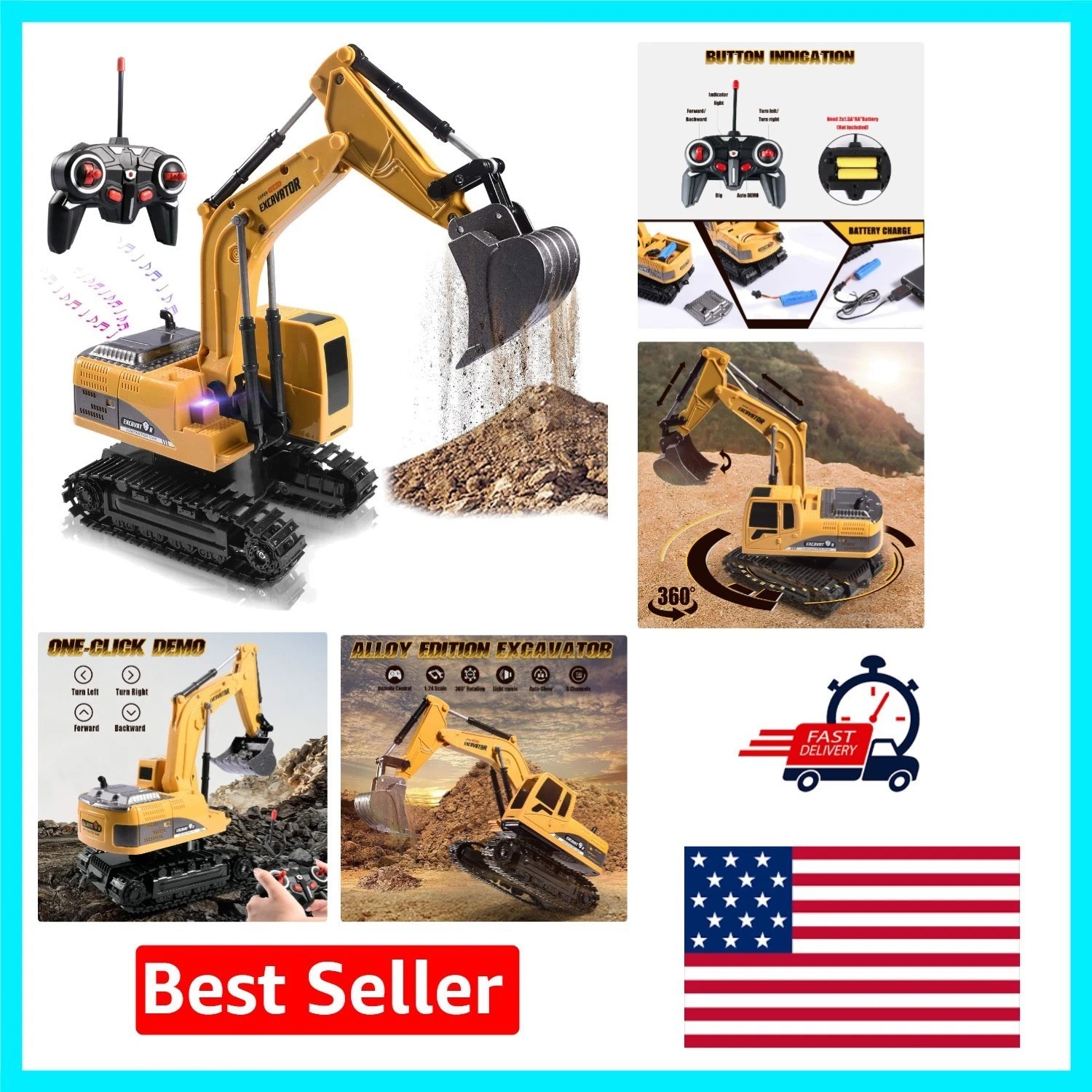 Realistic Kids Excavator Toy – 1/24 Scale Remote Control Digger for Ages 3-8