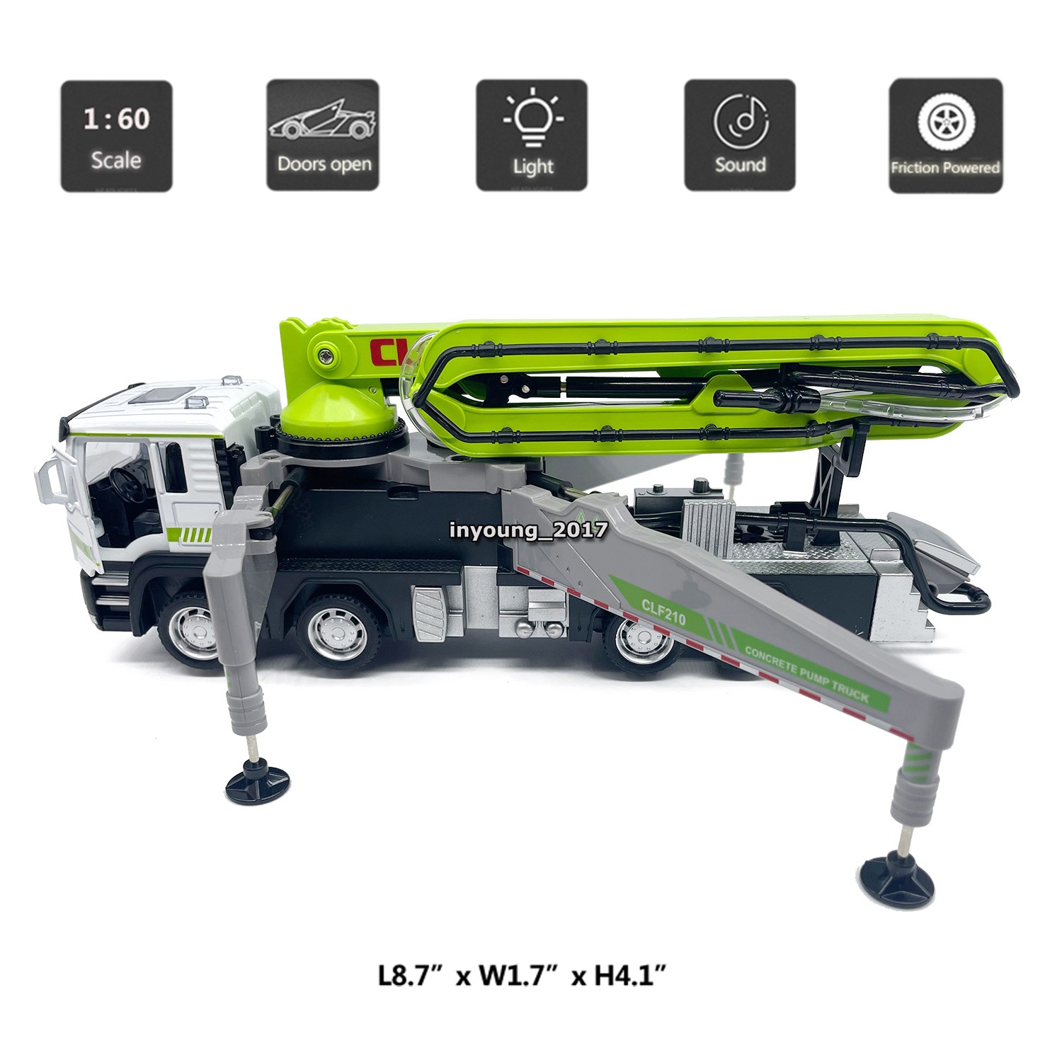 1/60 Concrete Pump Truck Toys for Boys Diecast Construction Vehicle Model White