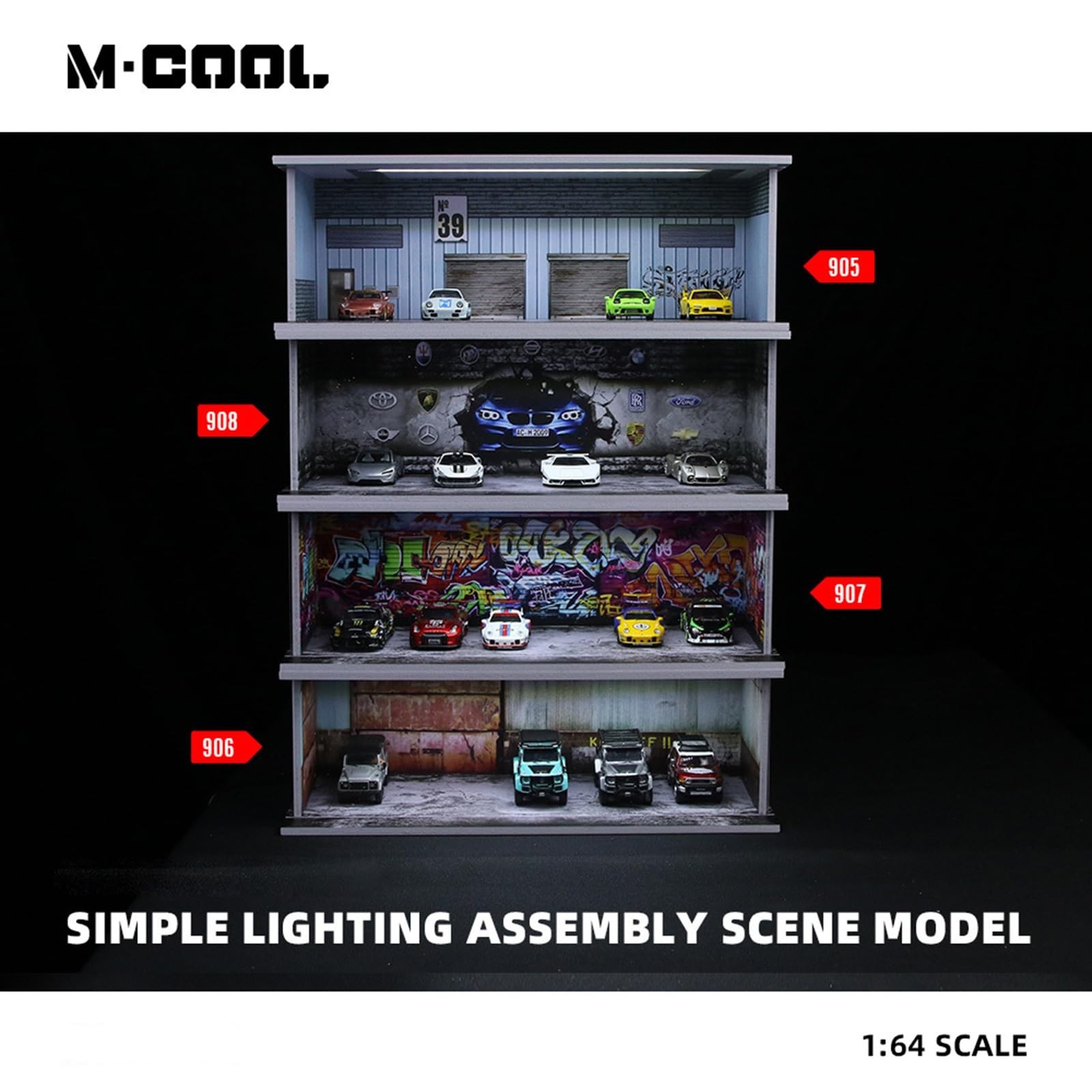 1:64 Scale Diecast Car Display Case with LED Light & Dustproof Acrylic Door -…