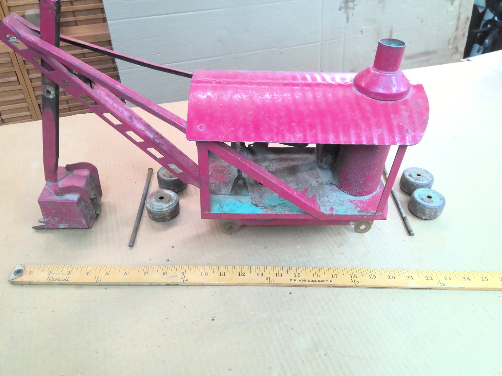 Vintage Red Keystone Ride ‘Em Pressed Steel Steam Shovel Toy 1930s