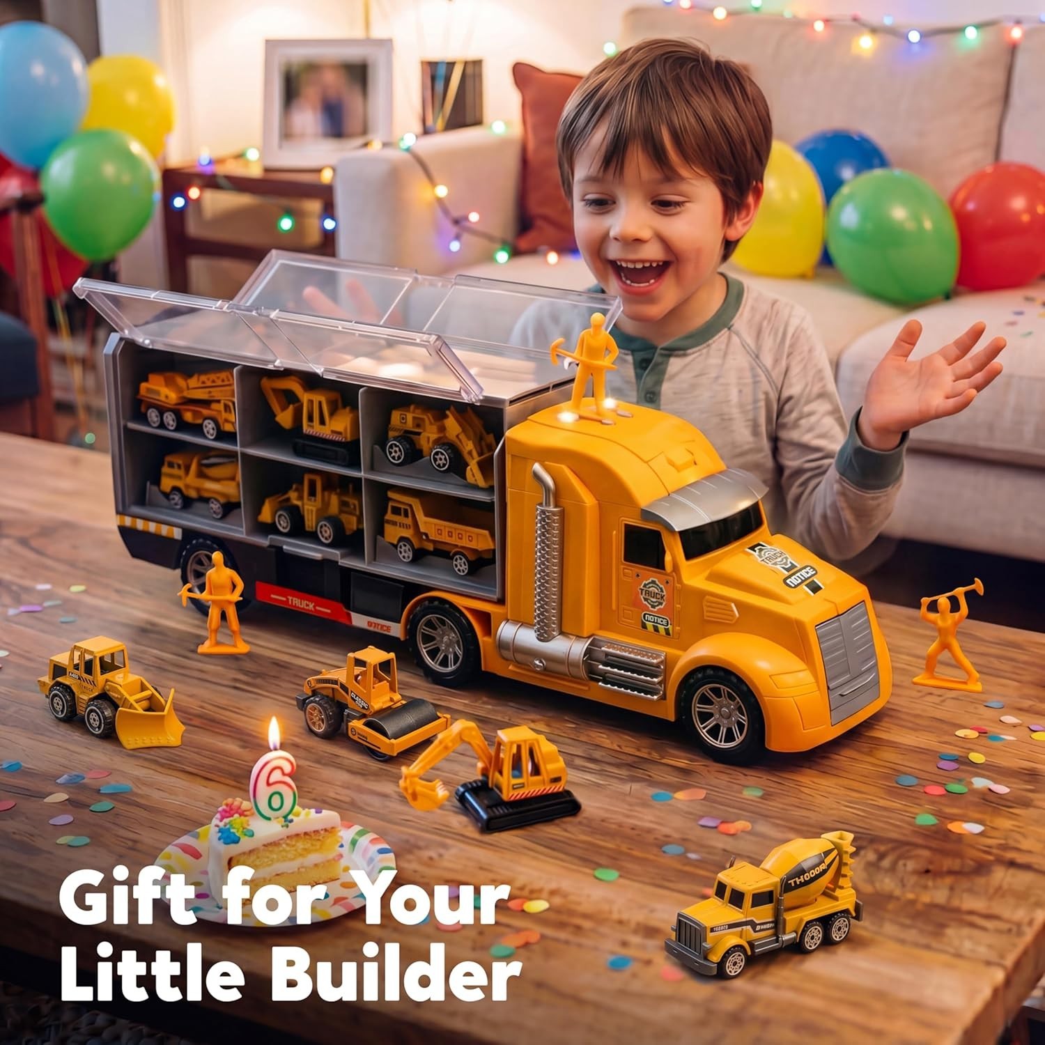 25-in-1 Construction Truck Toy Set 12 Vehicles 12 Figures Sound Light Durable