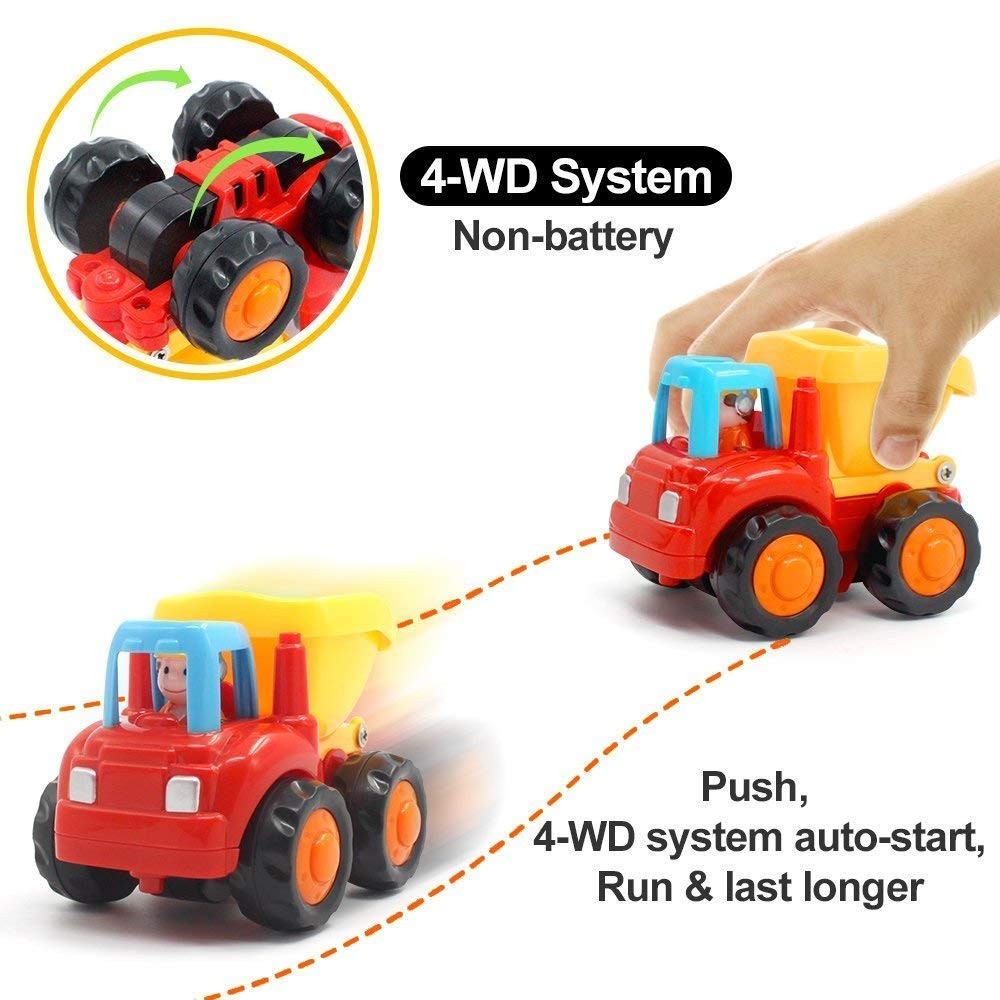 Friction Powered Cars Push and Go Trucks Construction Vehicles Toys Set of Tr…