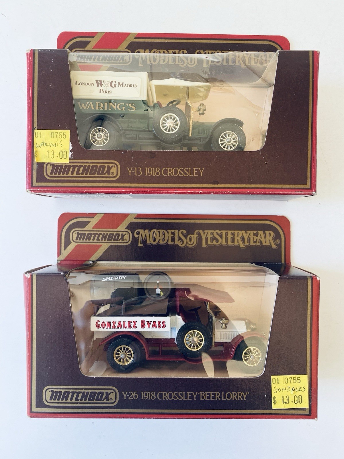 Matchbox Models of Yesteryear (LOT OF 2) Y-13 & Y-26 1918 Crossley (Beer Lolly)