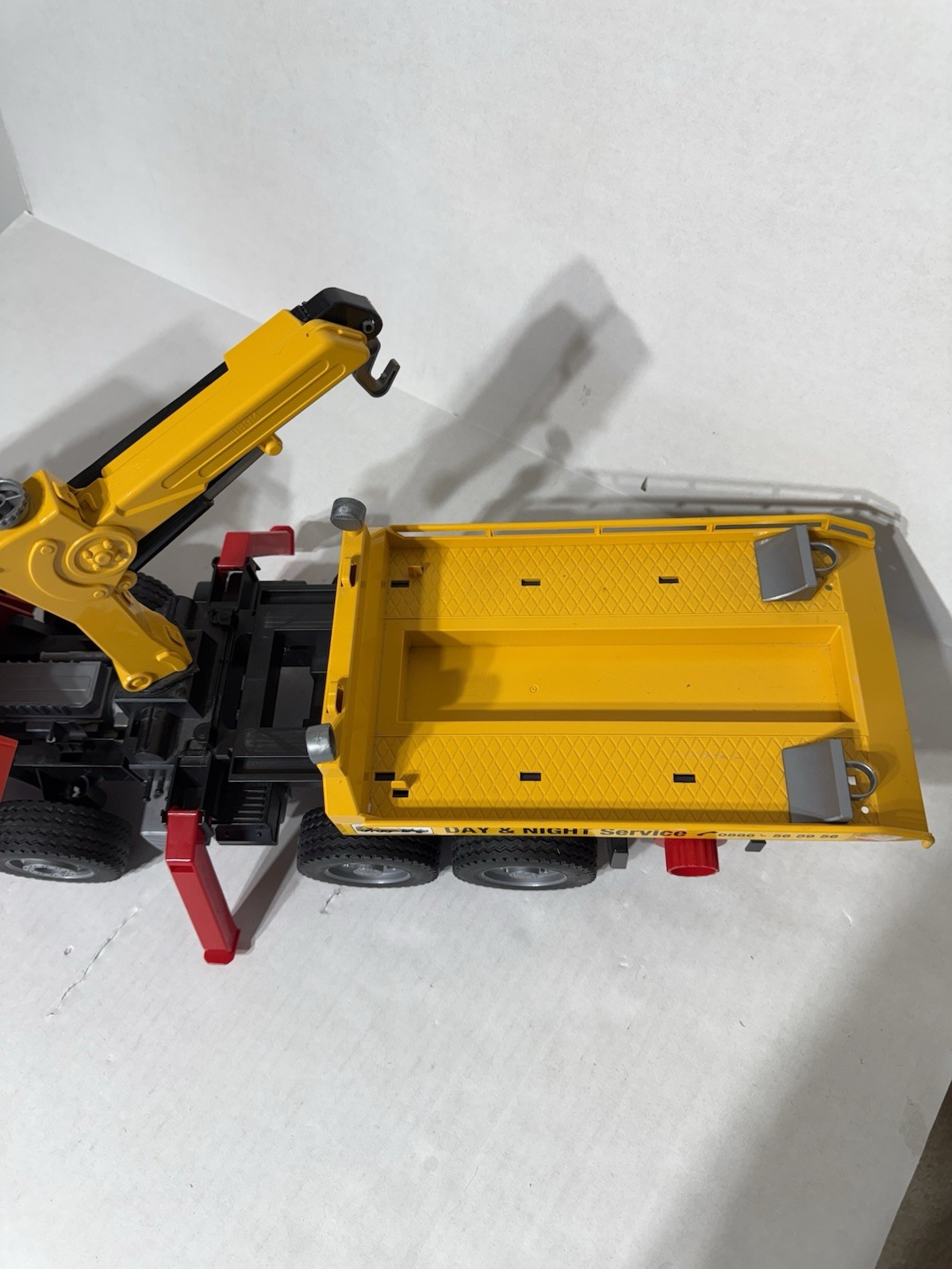 2001 Bruder Day & Night Service Wrecker Tow Truck 19″ Yellow & Red Germany 4143