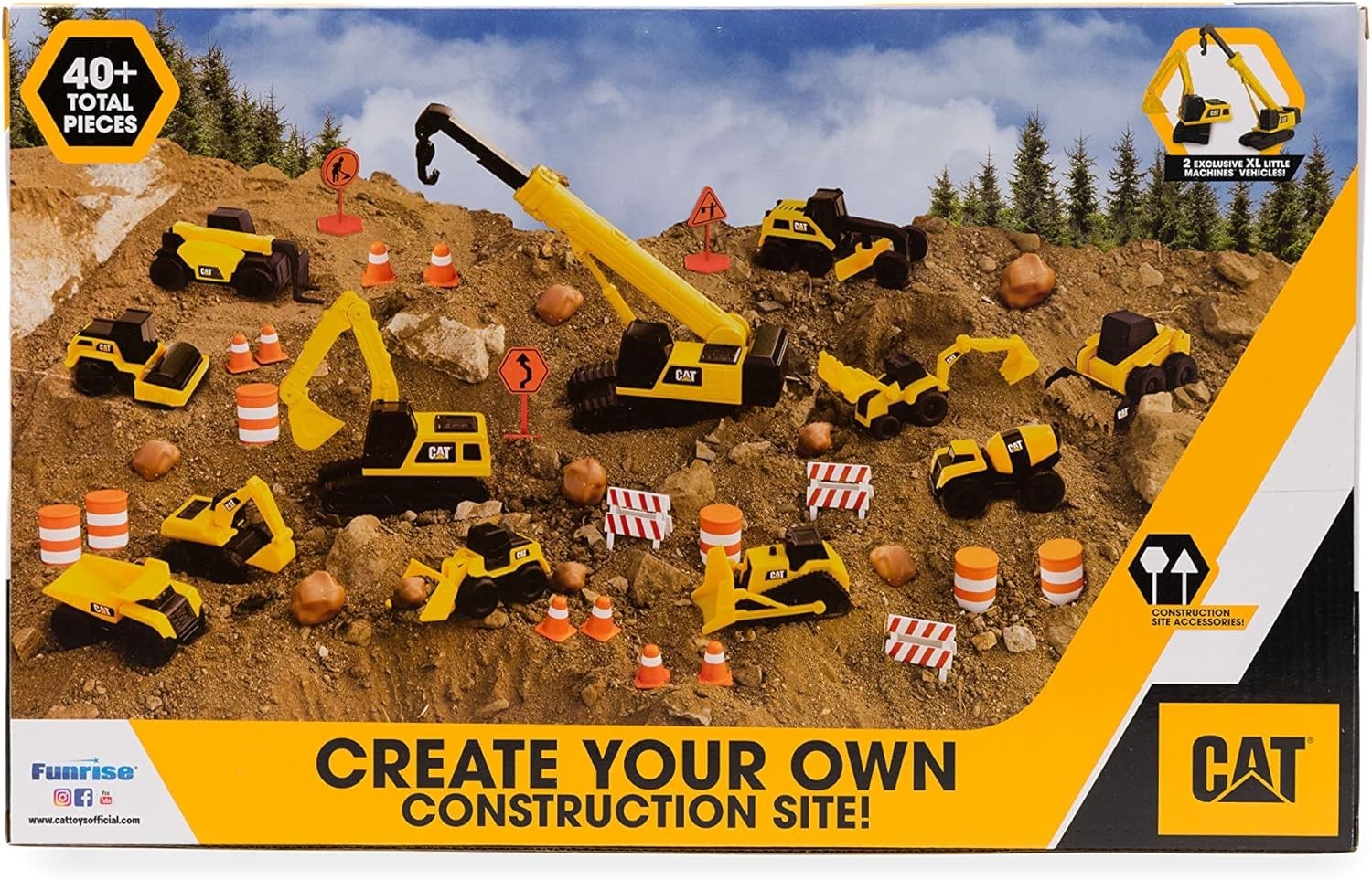 Complete 41-Piece CAT Construction Set with XL Crane, Excavator & Vehicles