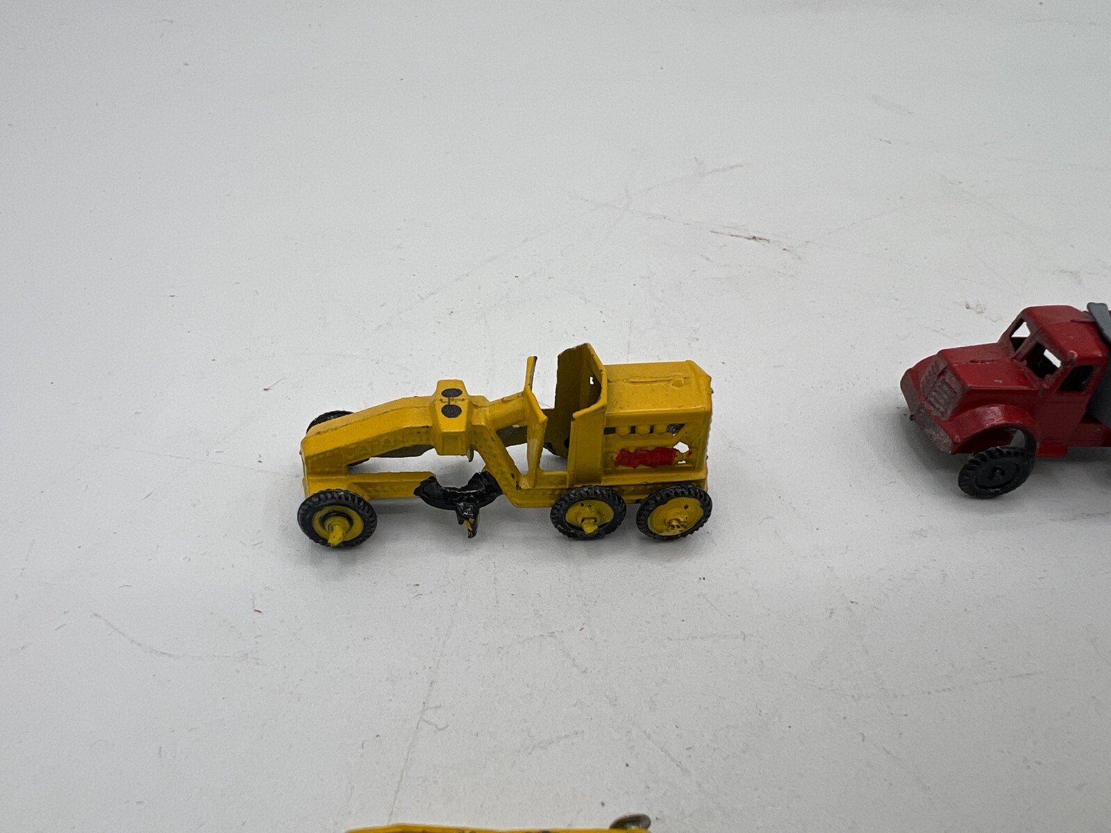 6 Vintage Diecast Road Work Toys Bull Dozer Tow Truck Grater Roller / Japan