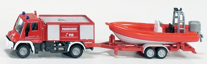 SIKU 1636 BLISTER PACK Mercedes Benz Unimog Fire Engine with Boat Diecast Model