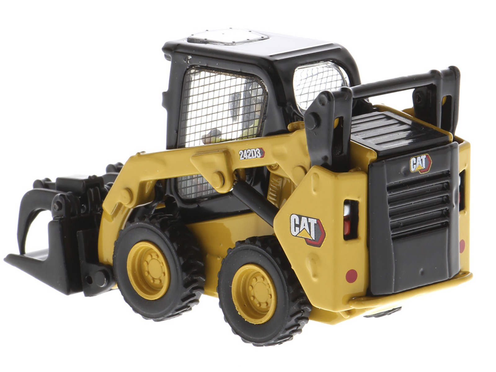 CAT Caterpillar 242D3 Wheeled Skid Steer Loader with Work Tools Operator Yellow