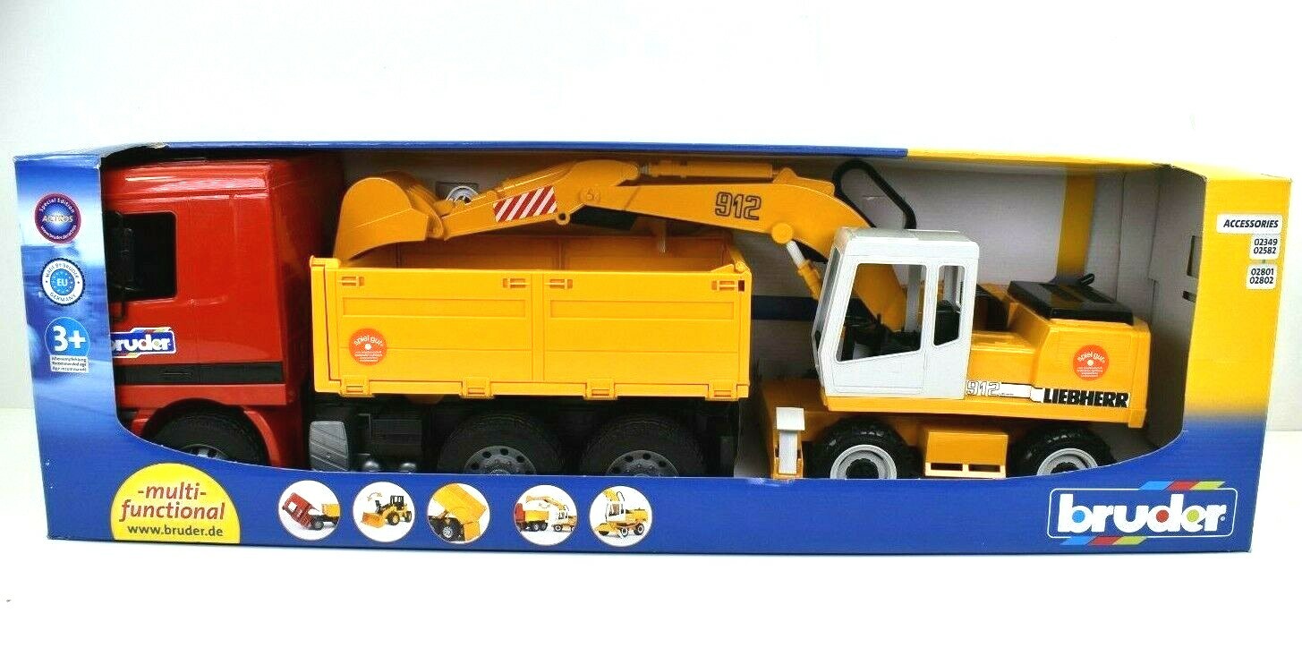 BRUDER Mercedes Benz Dump Truck W/912 Liebherr Backhoe Excavator Actros Retired