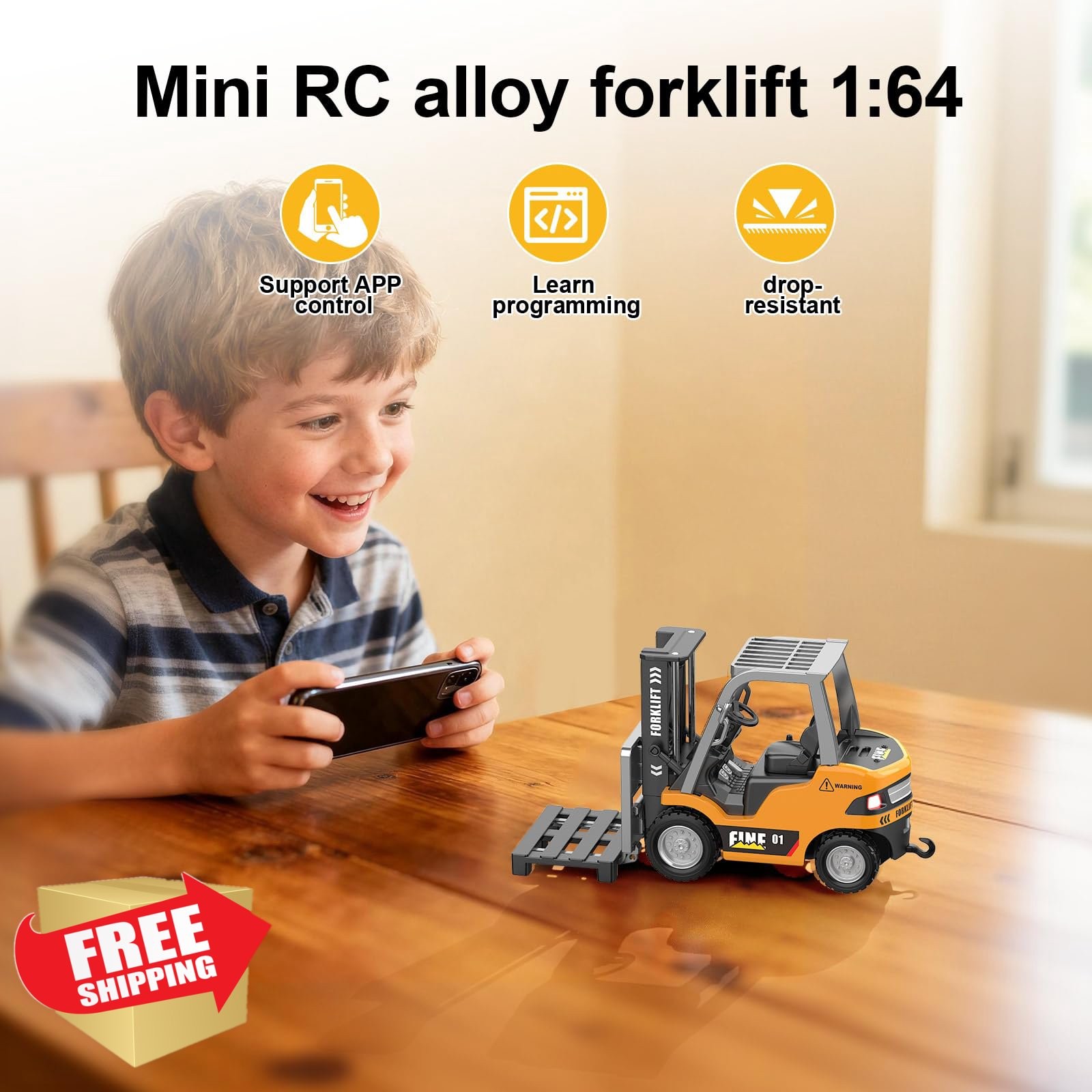 DAOGU Mini RC Forklift Toy, 1:64 Alloy Crane