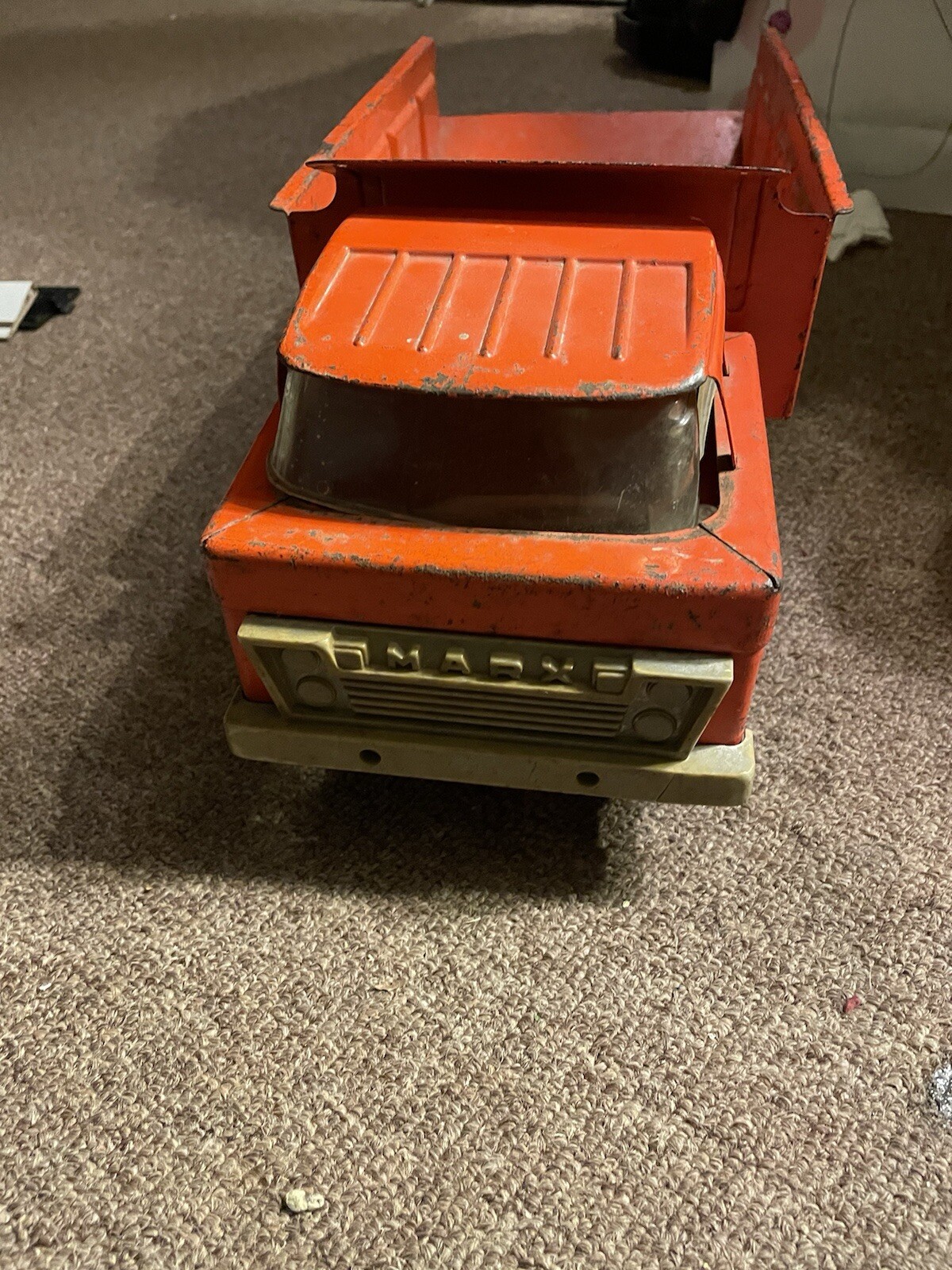 Vintage Marx Toy Construction Dump Truck…1960s Steel 17″ Long in Orange