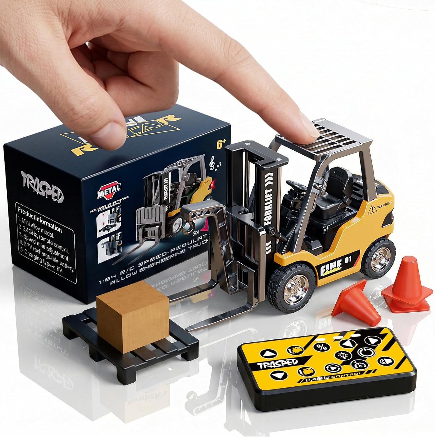 1/64 MINI RC Forklift Toy,Remote Control Forklift Truck with Lights & Sounds,2 i
