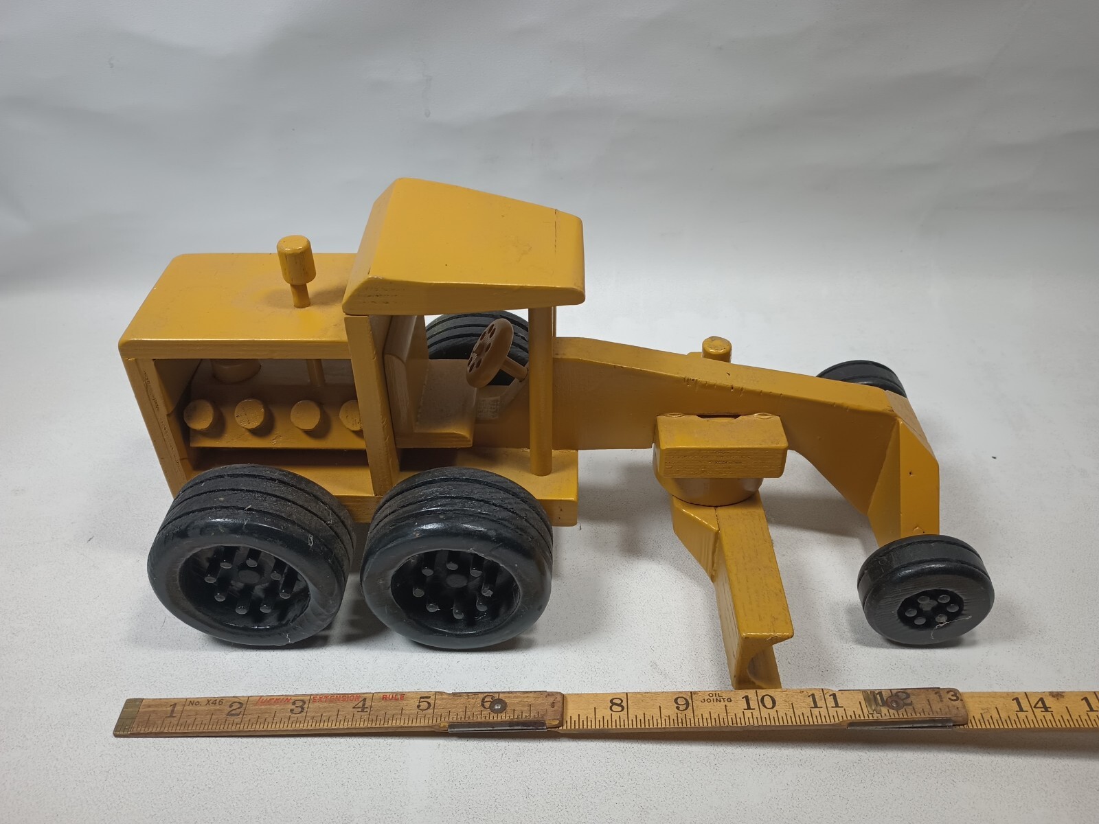 Handcrafted Wood Road Grader Folk Art Construction Machine Wooden Toy Ov
