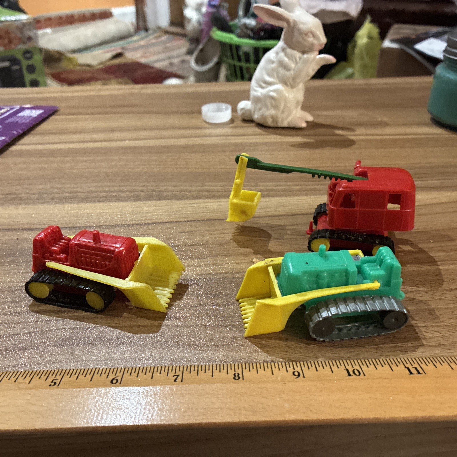 3 Vintage Toys Plastic Excavator And 2 Bull Dozers Made In W Germany