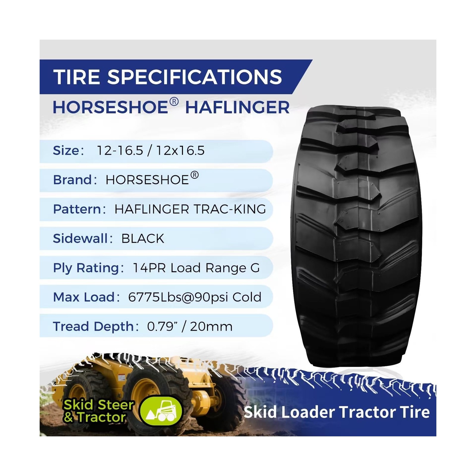 HORSESHOE 12-16.5 14 PLY Skid Steer Loader Tubeless Tire w/Rim Guard Heavy Du…