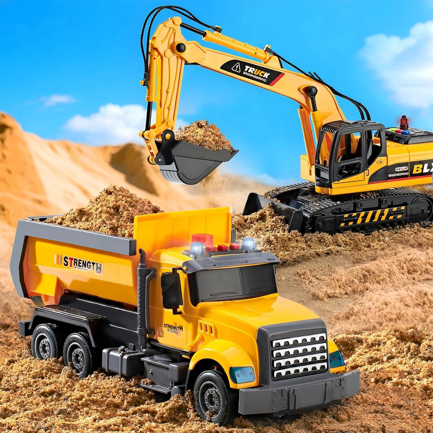 LerBao 2 Pack Large Construction Engineering Truck Toys,Moveable Claw Excavator