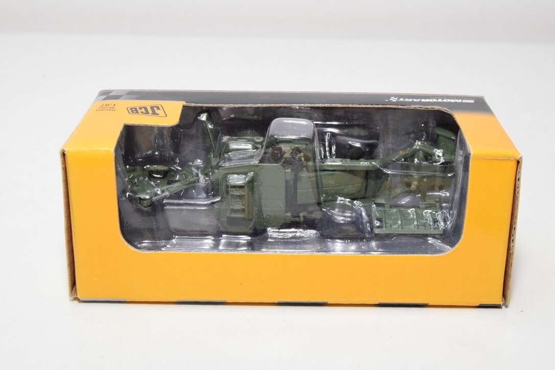 B68 1:87 MOTORART 13479 JCB HMEE BACKHOE LOADER CRANE SHOVEL ARMY GREEN MIB 4