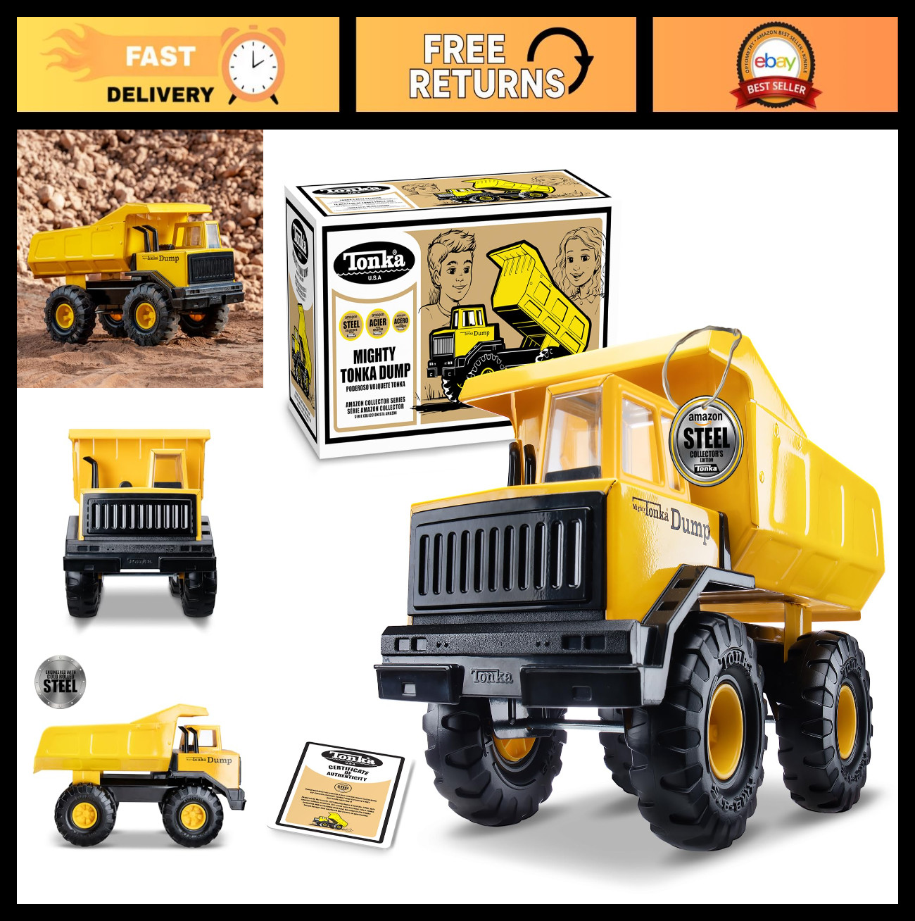 Retro Metal Dump Truck Toy – Durable Steel Construction, Kids Ages 3+, Perfect G