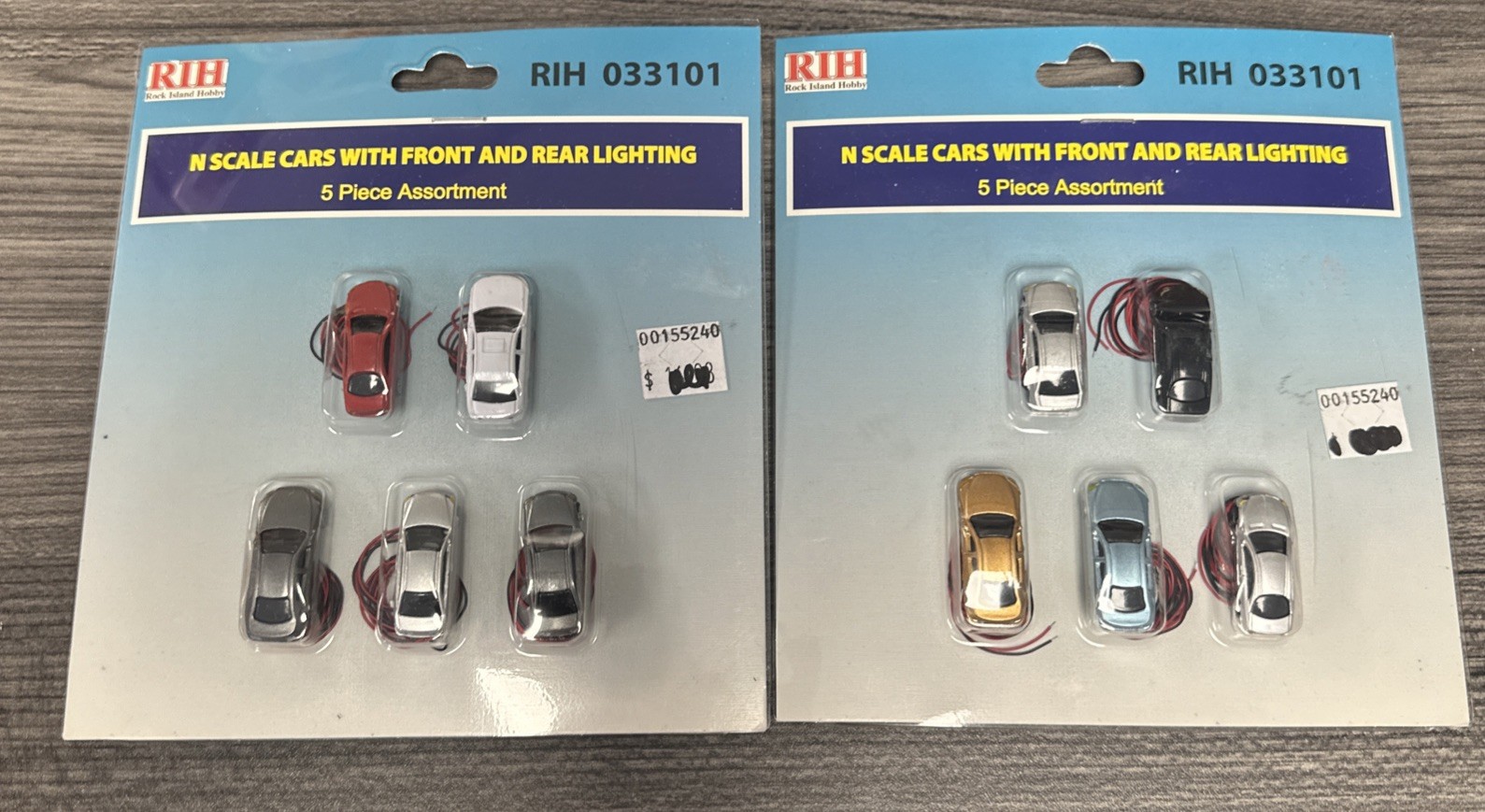 RIH N Scale Cars RIG 033101 2 Sets of Assorted Cars w/Front/Rear Lighting NIP